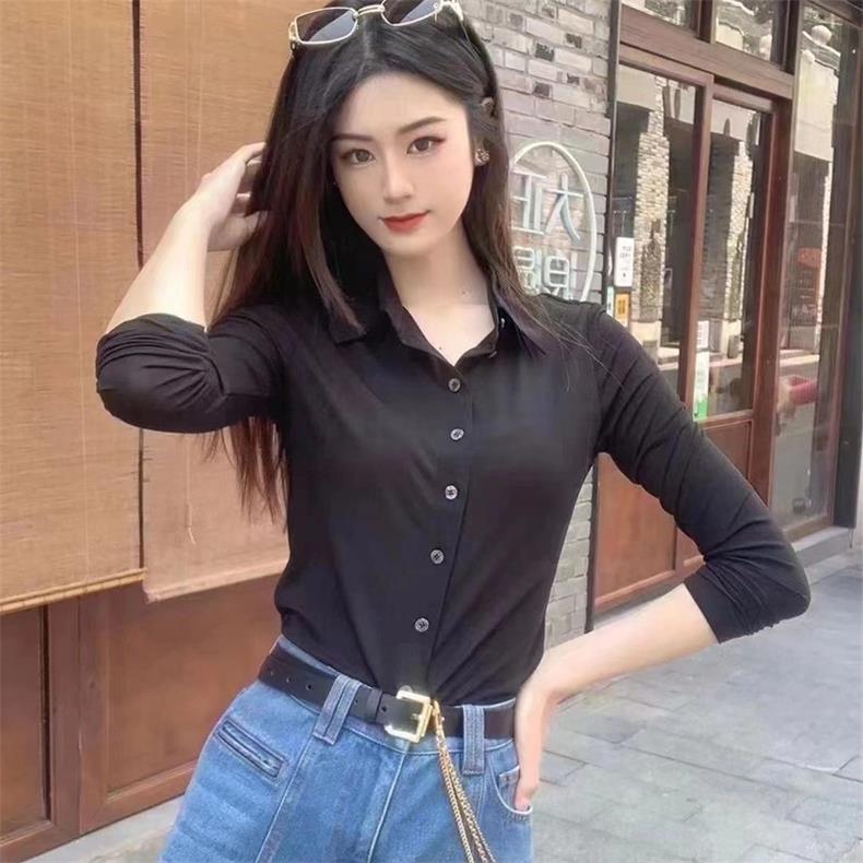 商场同款女装2025春季POLO领网纱打底衫长袖衬衫女1300782