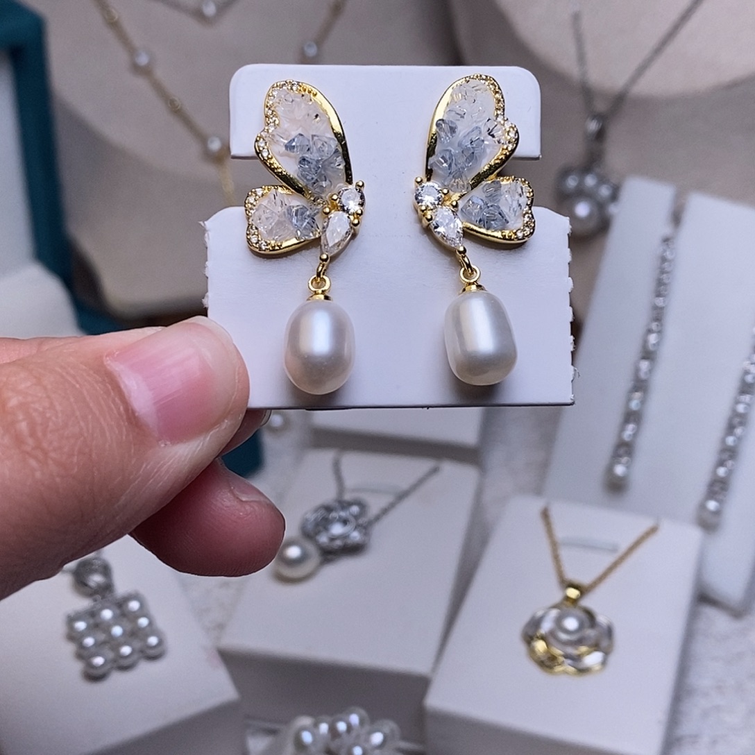 淡水珍珠耳饰银S925镶嵌