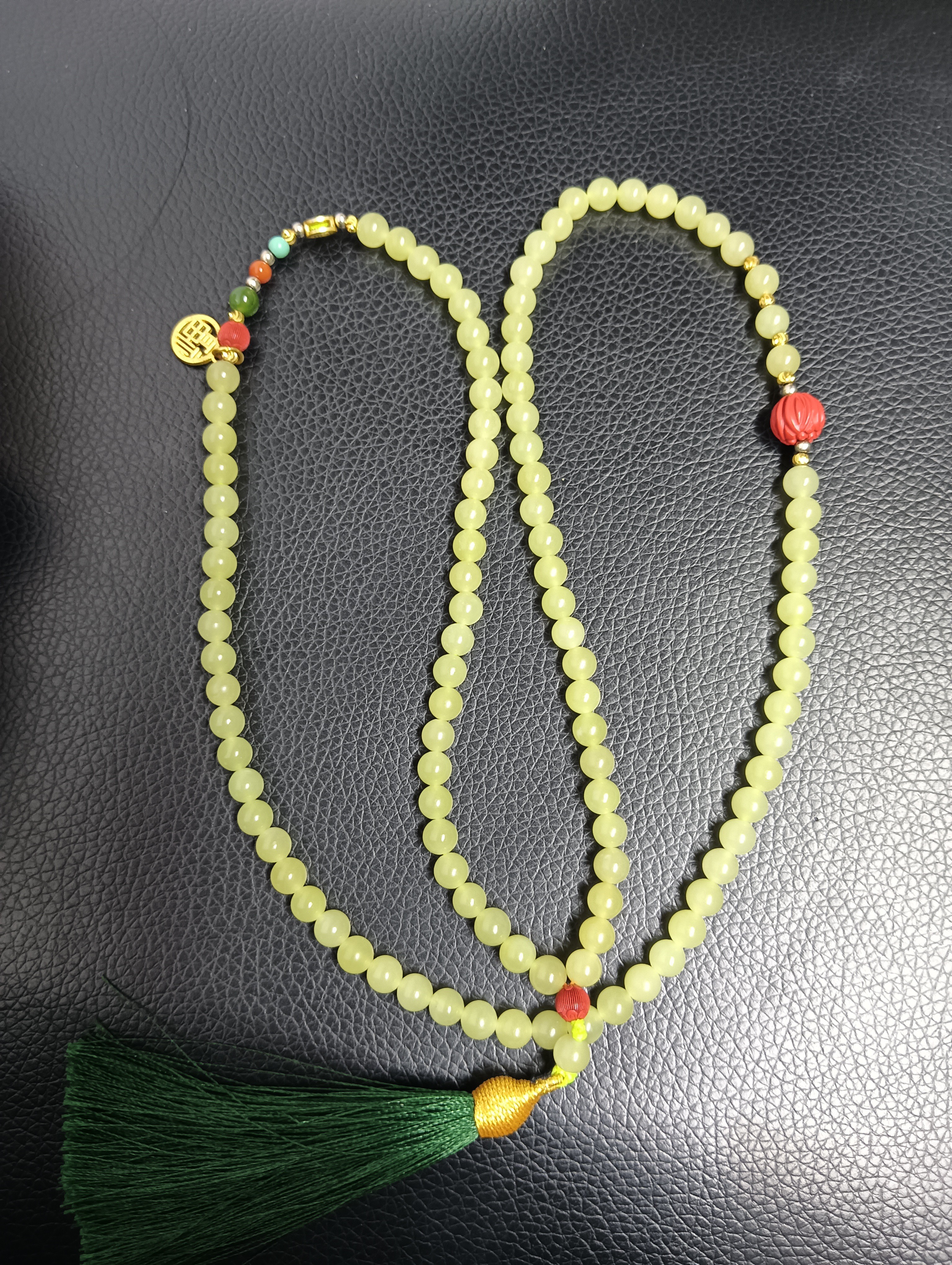 和田玉新疆若羌黄口料老料卡6毛衣链108颗