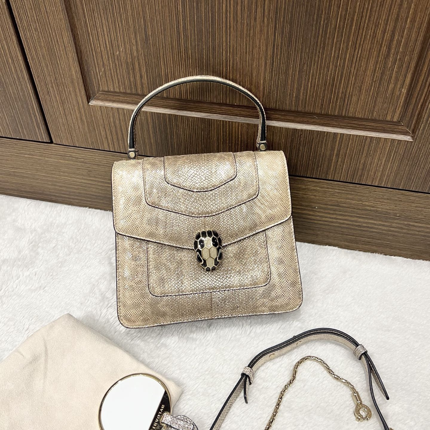 95新 BVLGARI/宝格丽 鎏金风琴晚宴包/二奢