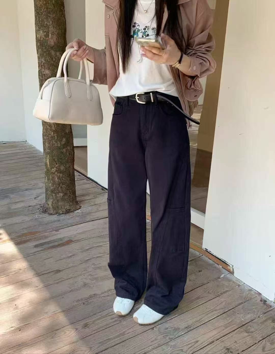 利姐家 口袋字母弯刀裤