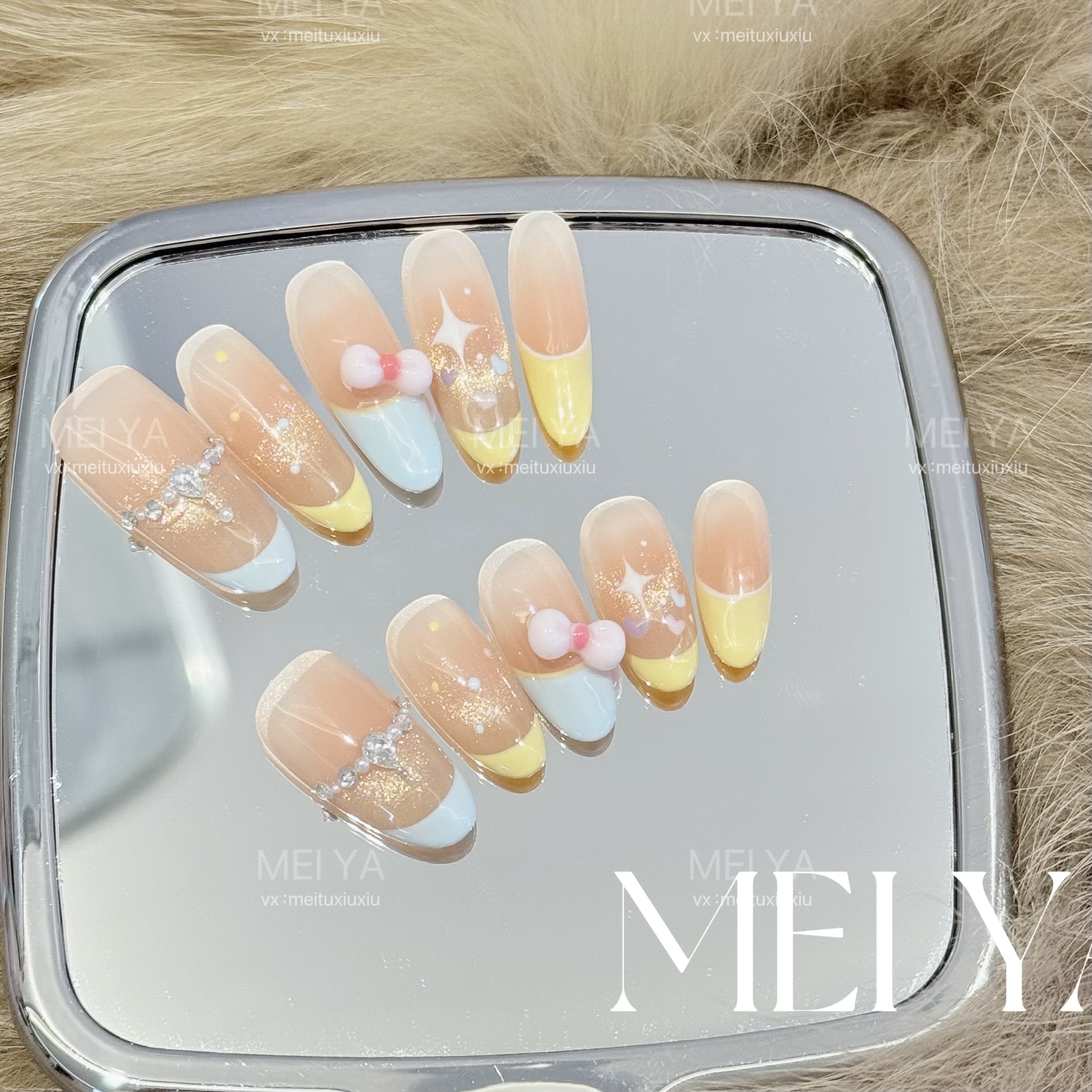 【彩色多巴胺】纯手工穿戴甲气质款光疗美甲可拆卸10片