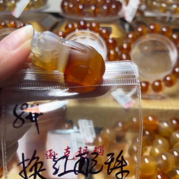 迷***粉玛瑙/玉髓颈饰合金8