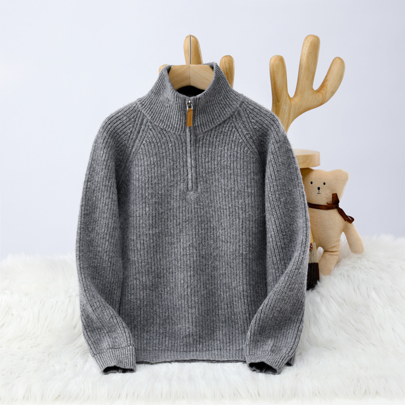 高领羊毛衫厚款男童立领保暖长袖纯色毛衣翻领女童拉链款LB026