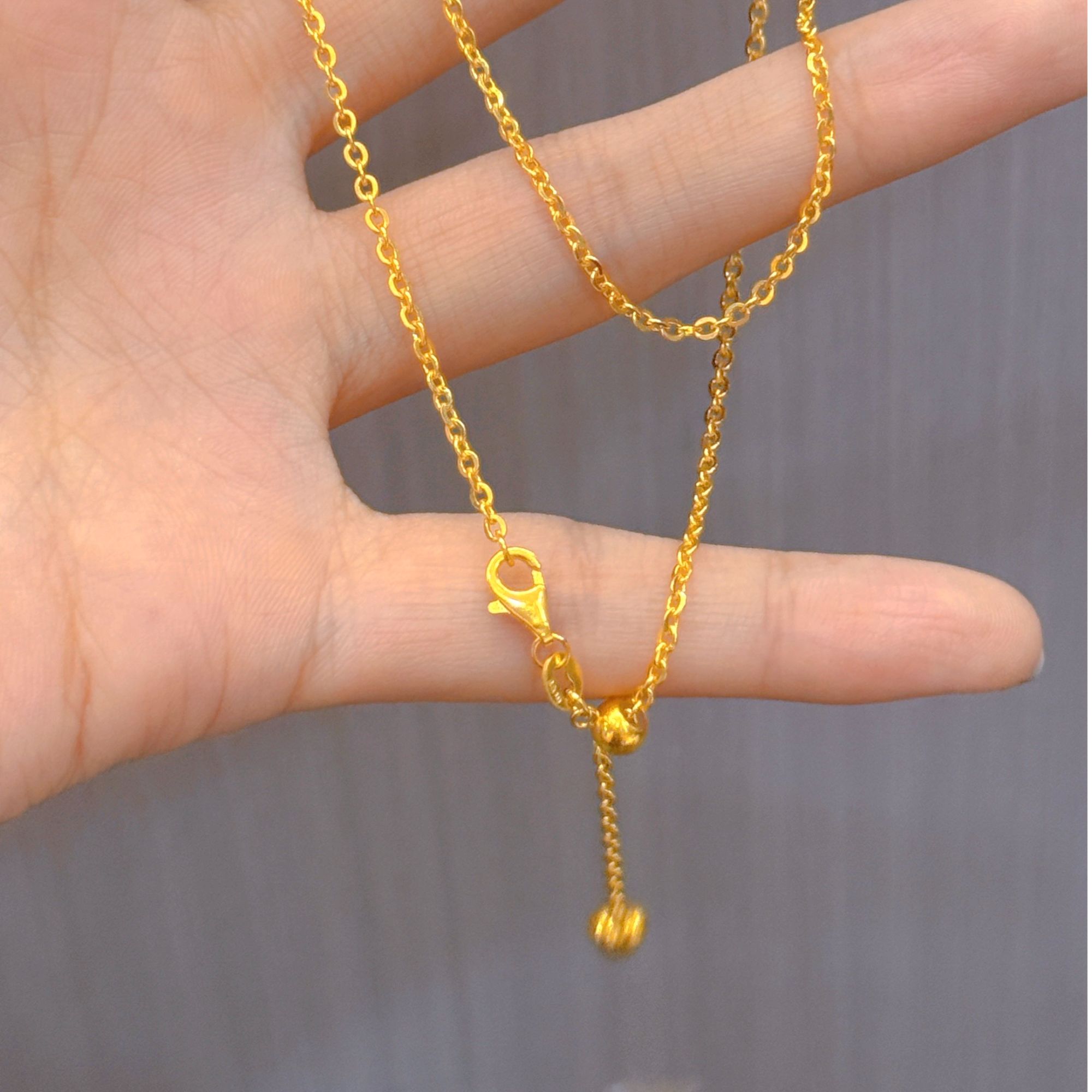 足金999 黄金素链5G爱心抽拉闪O链（可调节）百搭链子经典中秋礼物