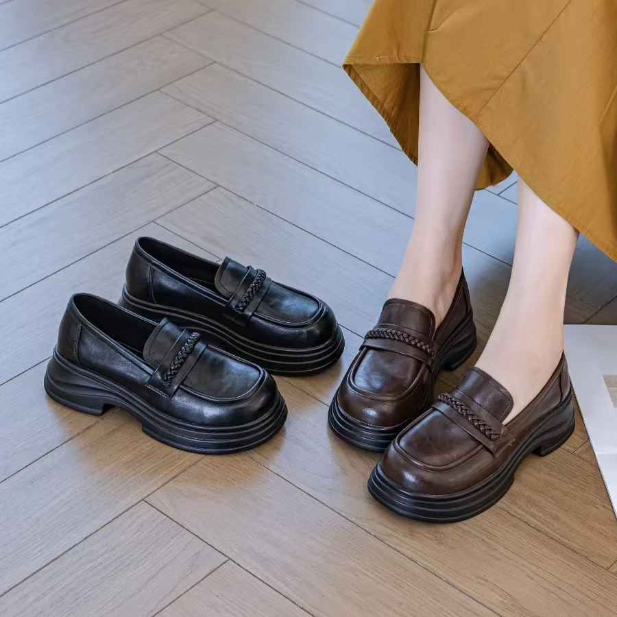 复古厚底乐福鞋2025年秋季新款女鞋真皮皮鞋时尚百搭休闲鞋5602