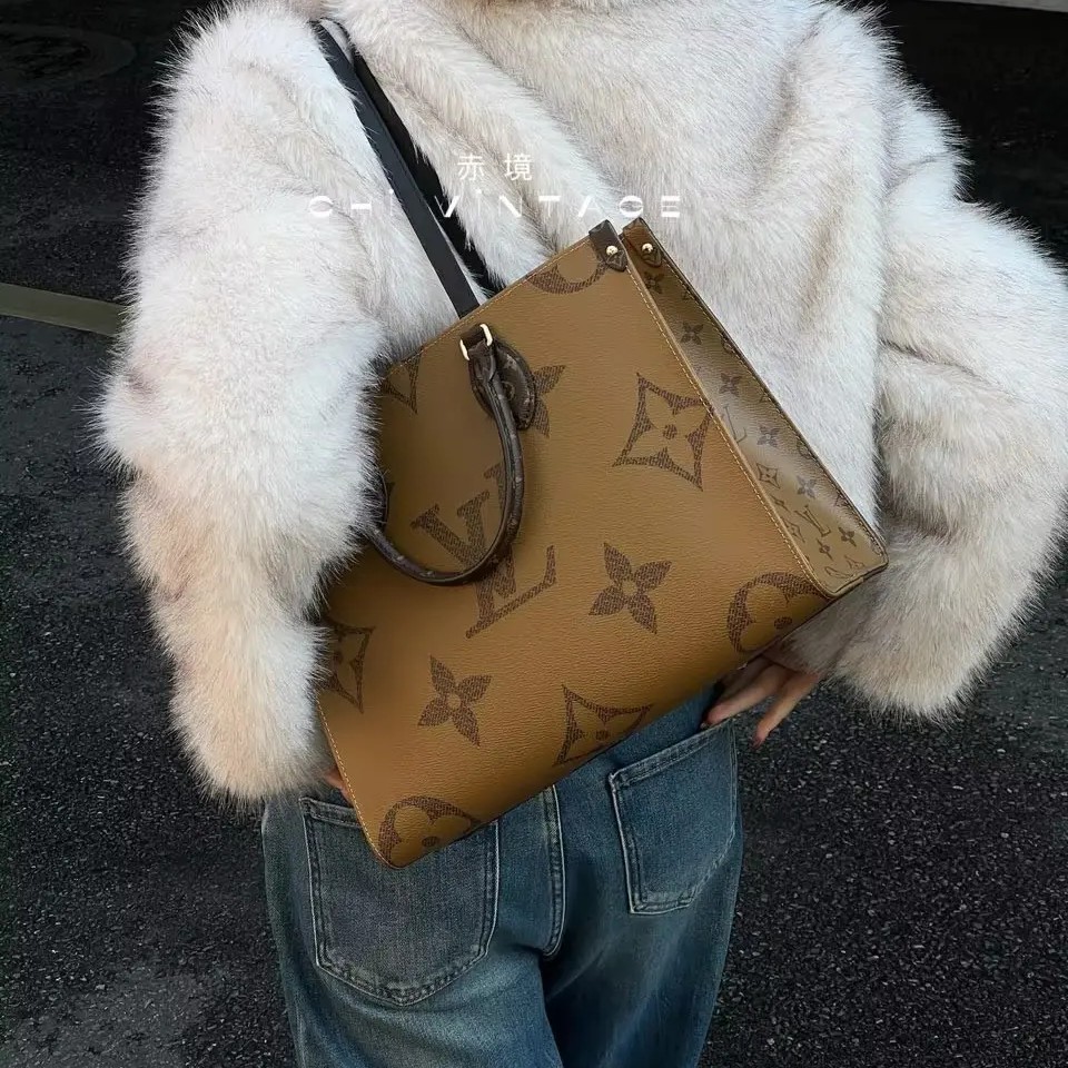 99新 LouisVuitton/路易威登 4933 老花onthego中号单肩包芯片款