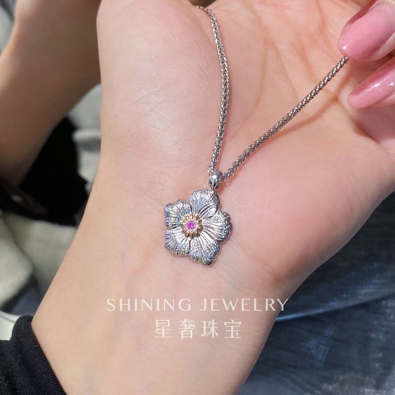 坠链均925银合成锆石 【星奢珠宝】s529银栀子花小号粉芯项链唯美