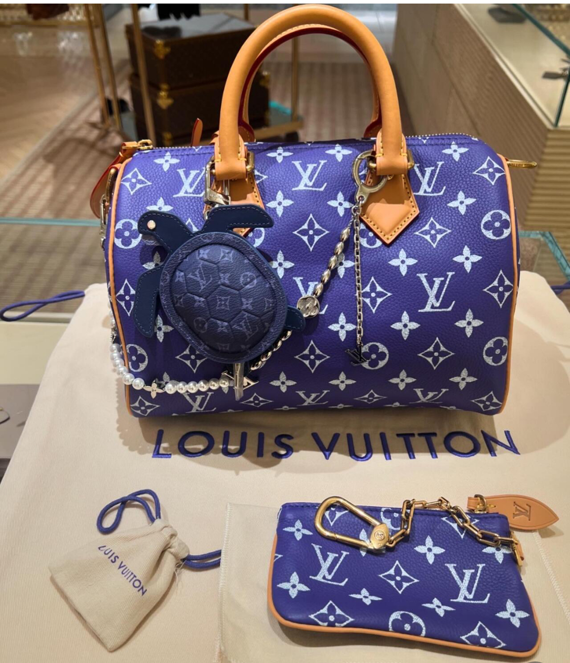 全新未使用 LouisVuitton/路易威登 新款紫色老花speedy包 P9
