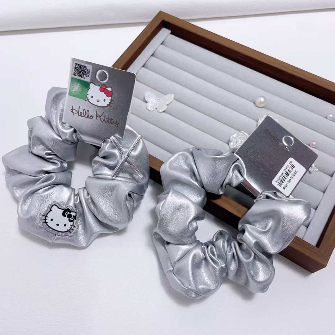 正版HelloKitty银色发圈凯蒂猫少女发饰皮质pu时尚发圈