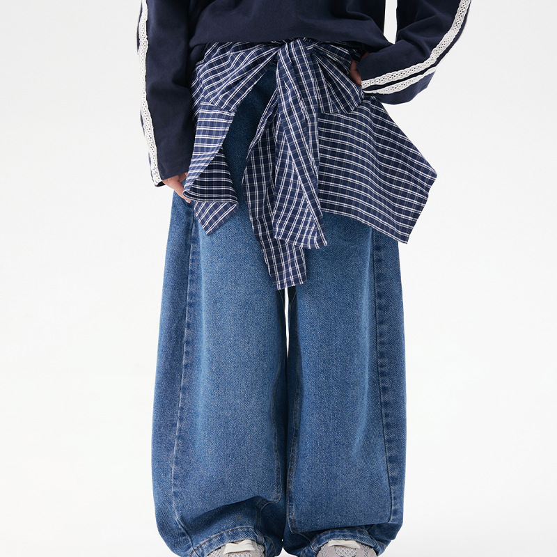 女童牛仔裤2025秋季薄款复古怀旧潮流中大童宽松休闲儿童阔腿长裤