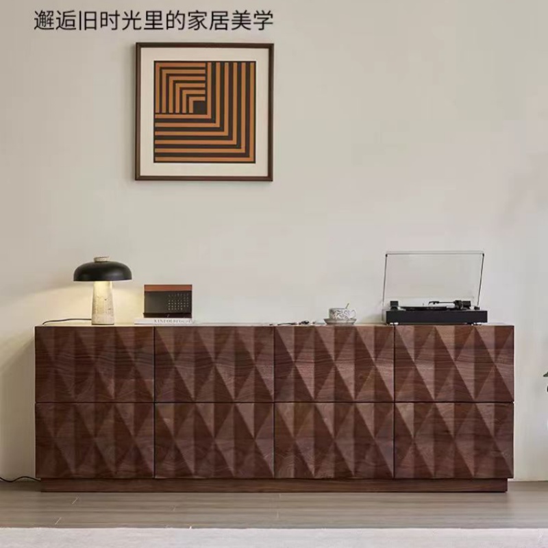 北美黑胡桃木中古电视柜实木家具法式复古雕刻客厅八斗组合柜