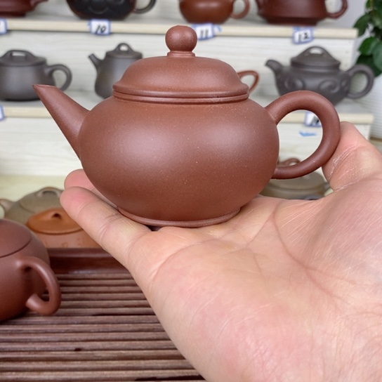 紫砂茶壶风釉羊角山紫泥160毫升半手工