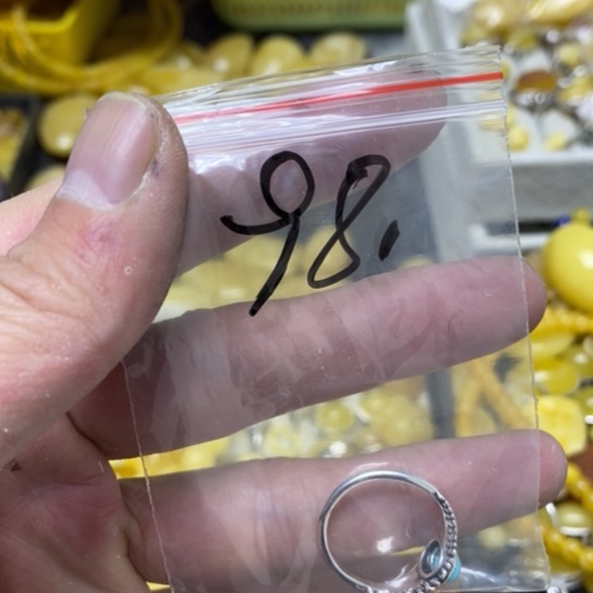 蜜蜡裸石银S925镶嵌戒指