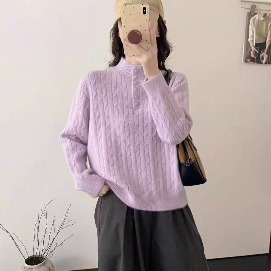 简约百搭半高领麻花纹针织衫上衣女秋冬季温柔减龄打底衫毛衣长袖