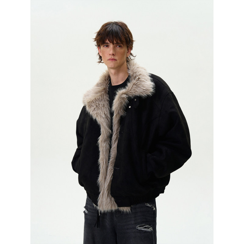 JVR/杰威瑞韩系氛围感解构拼接情侣男冬季高级感毛绒翻领加厚棉衣