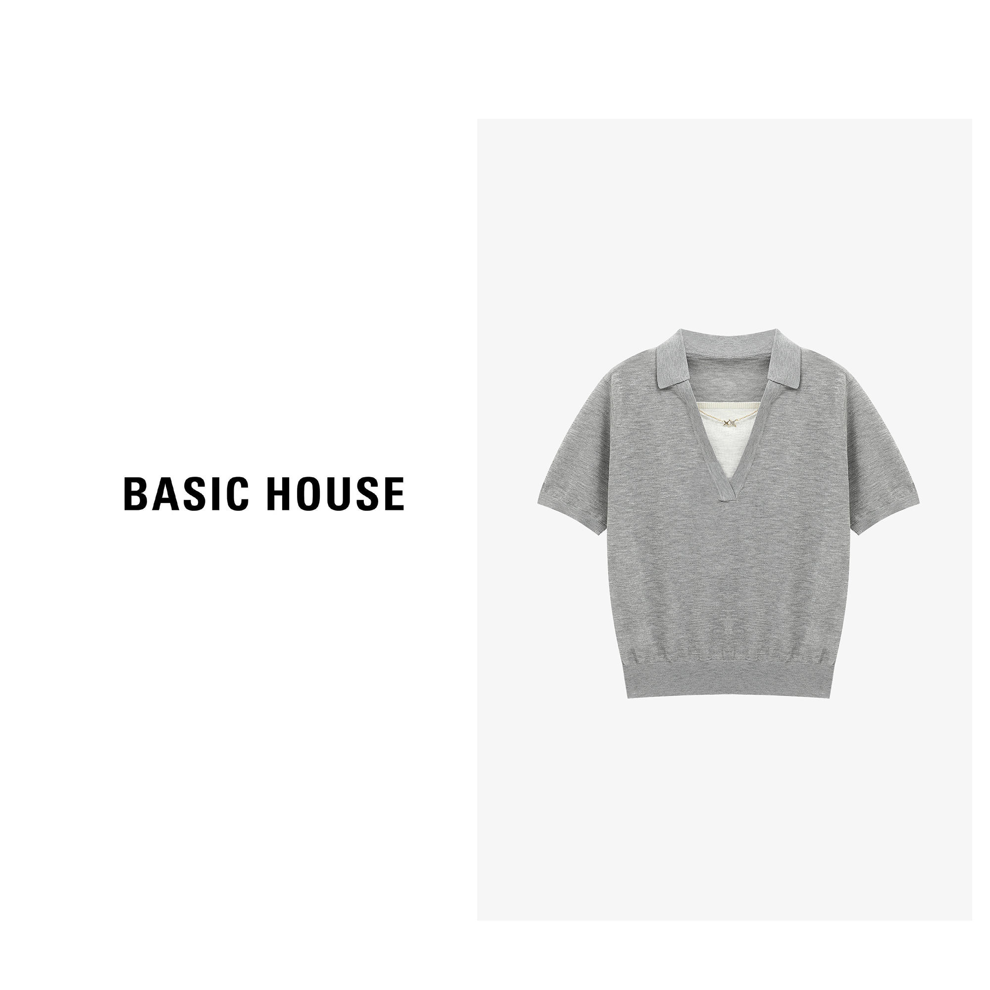 Basic House/百家好夏季老钱风松弛感女装短袖针织衫-B0625B5EVK2