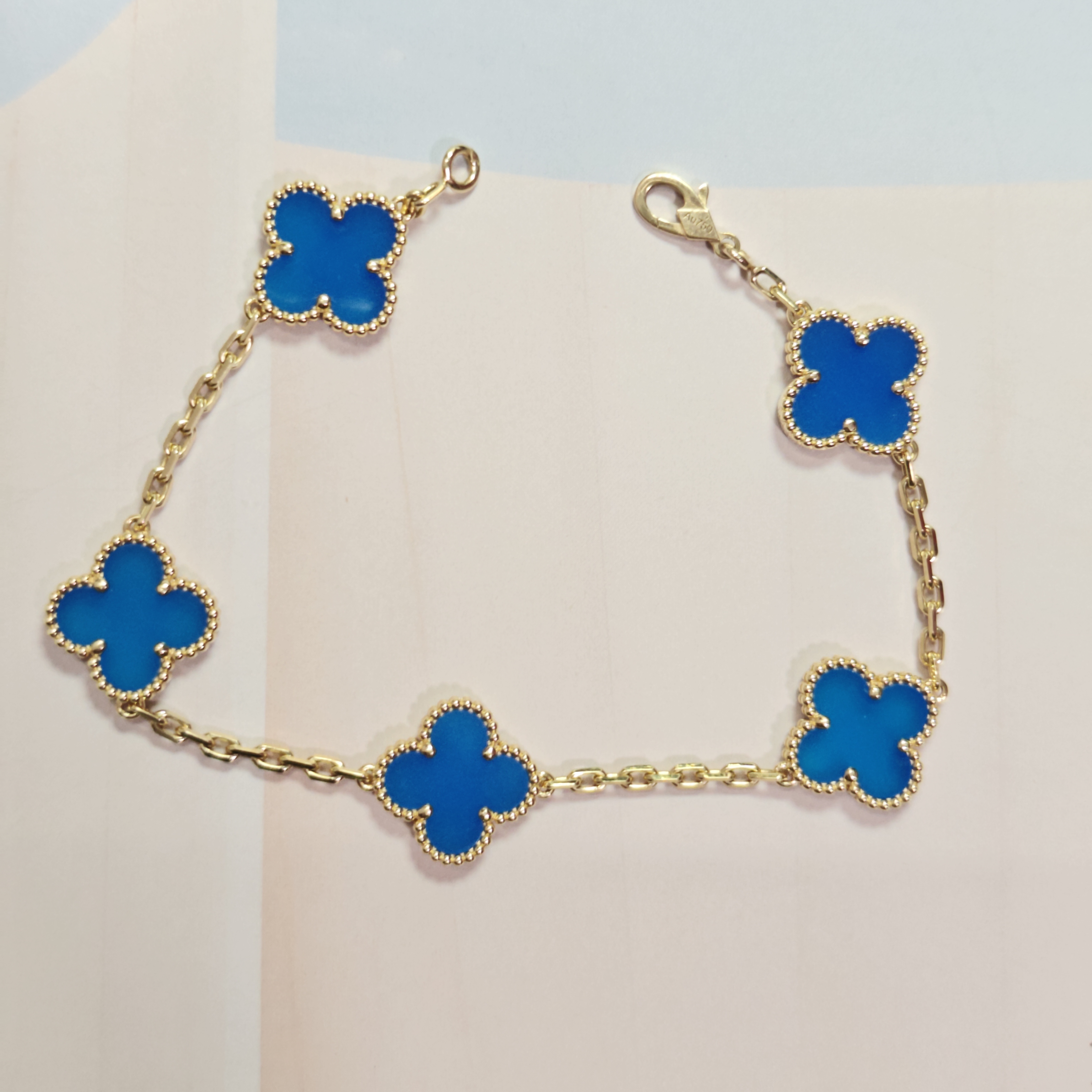 18k金蓝色玛瑙玉髓五花手链金9克多