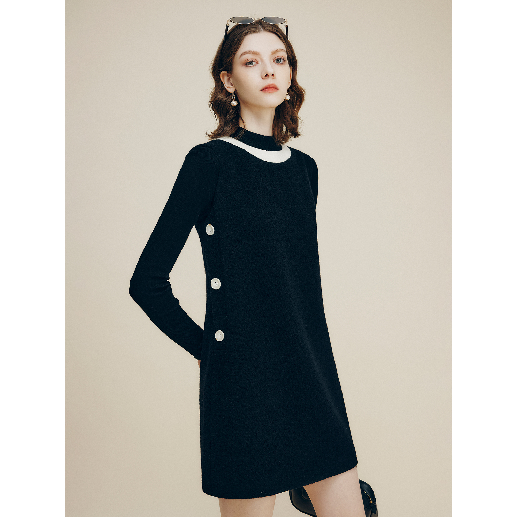 【CC专属】法曼萱法式撞色小香风背心裙女秋季新款叠穿A字连衣裙