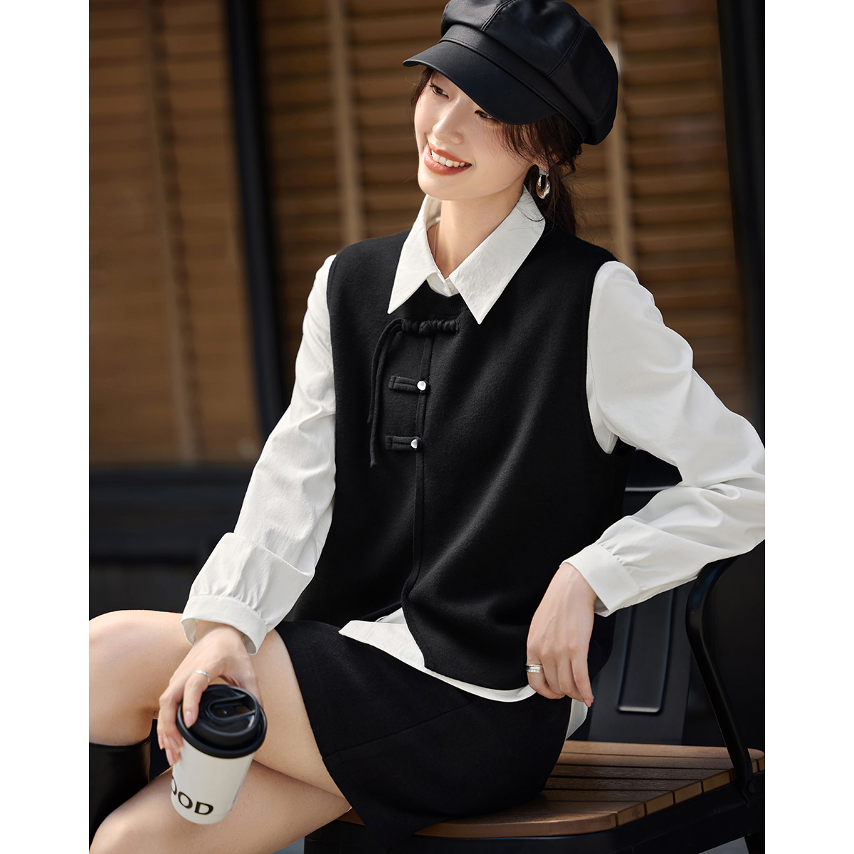 沫晗依美【新中式马甲衬衫两件套】2025冬季新款国风套装5219