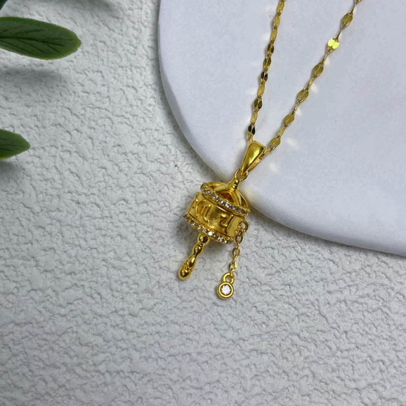 坠链均925银  转经筒 浪鼓项链女锁骨链女气质国风女友礼物