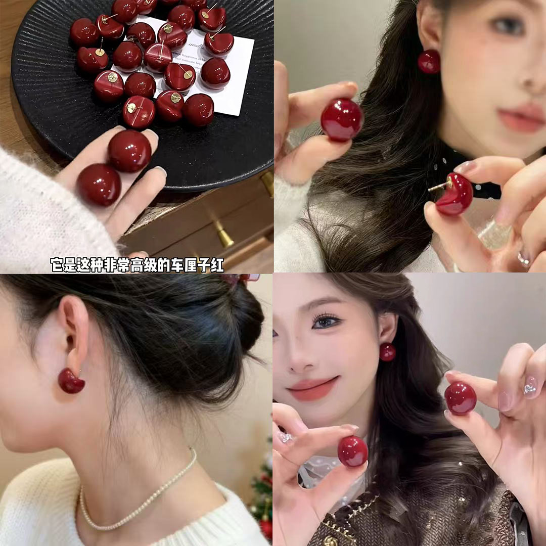 铜合金耳饰 【红馒头】耳钉轻奢高级感耳环耳饰品