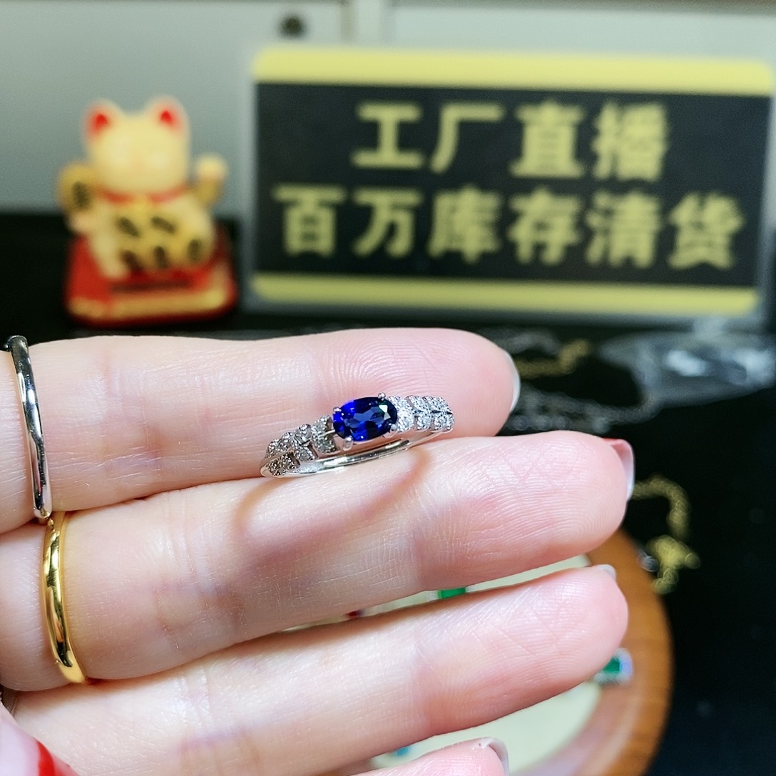 蓝宝石戒指银S925镶嵌
