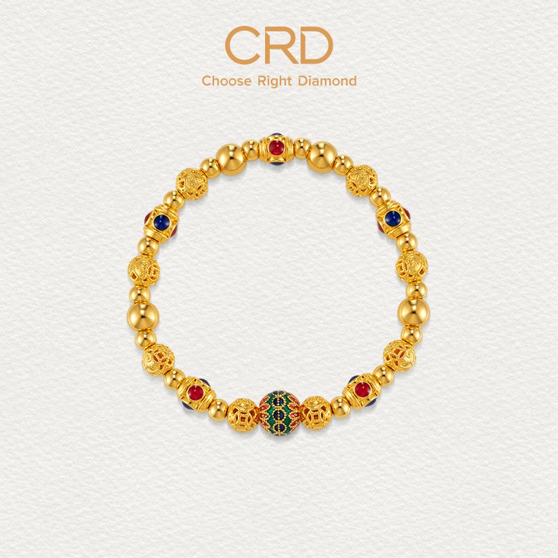 CRD克徕帝绣球花珠足金手串莲花纹国潮复古鎏彩百搭女款手串