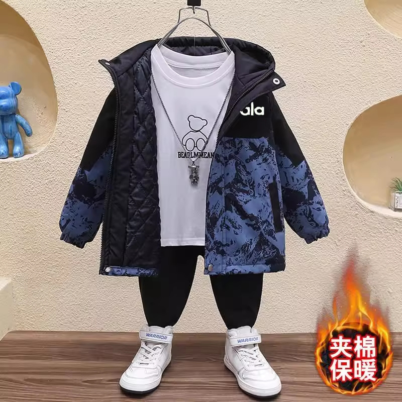男童夹棉外套秋冬款2025新款儿童装二棉上衣帅气冲锋衣