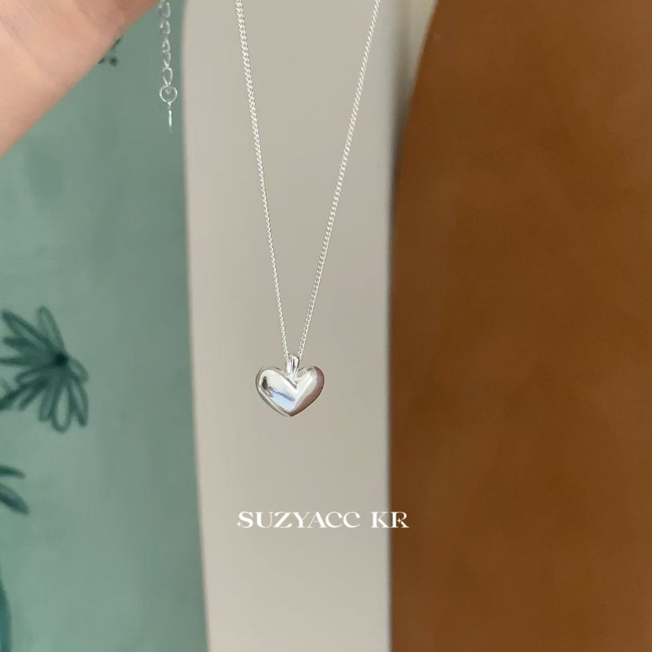 Suzyacc Kr 坠链均925银 925银爱心吊坠项链锁骨链X0933
