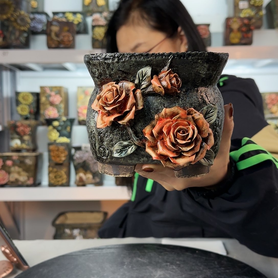 红陶青藤花器麦饭石花盆