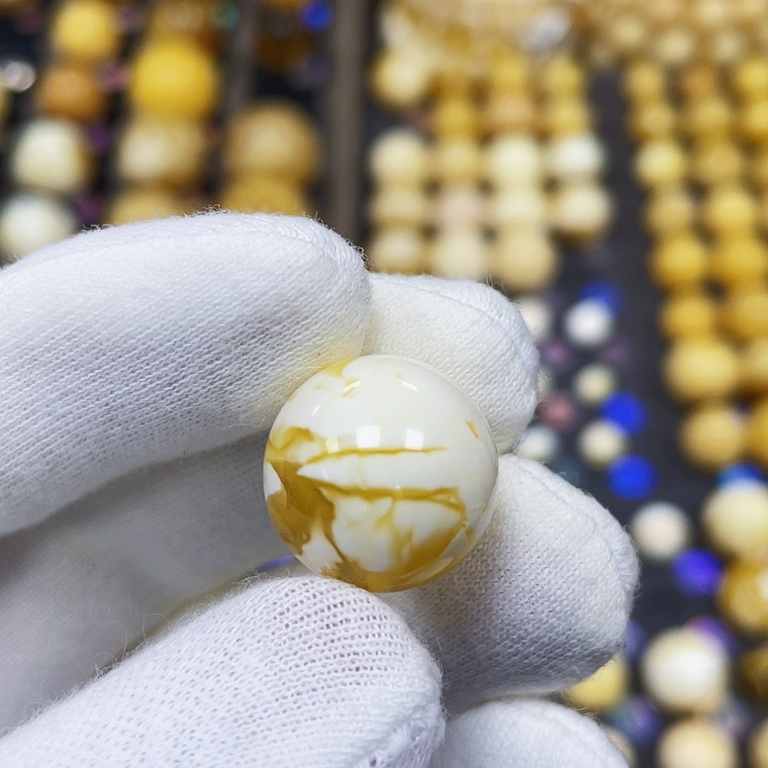 蜜蜡珠宝奇石未镶嵌16.8mm金油漆瓷白蜡｜圆珠·段掌柜