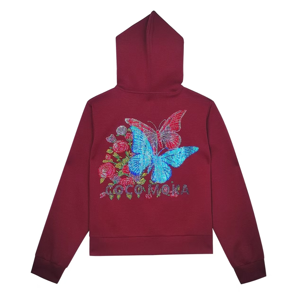 【集合店】宽松型圆领镂空女长袖T恤情侣国潮印花宽松红色带帽