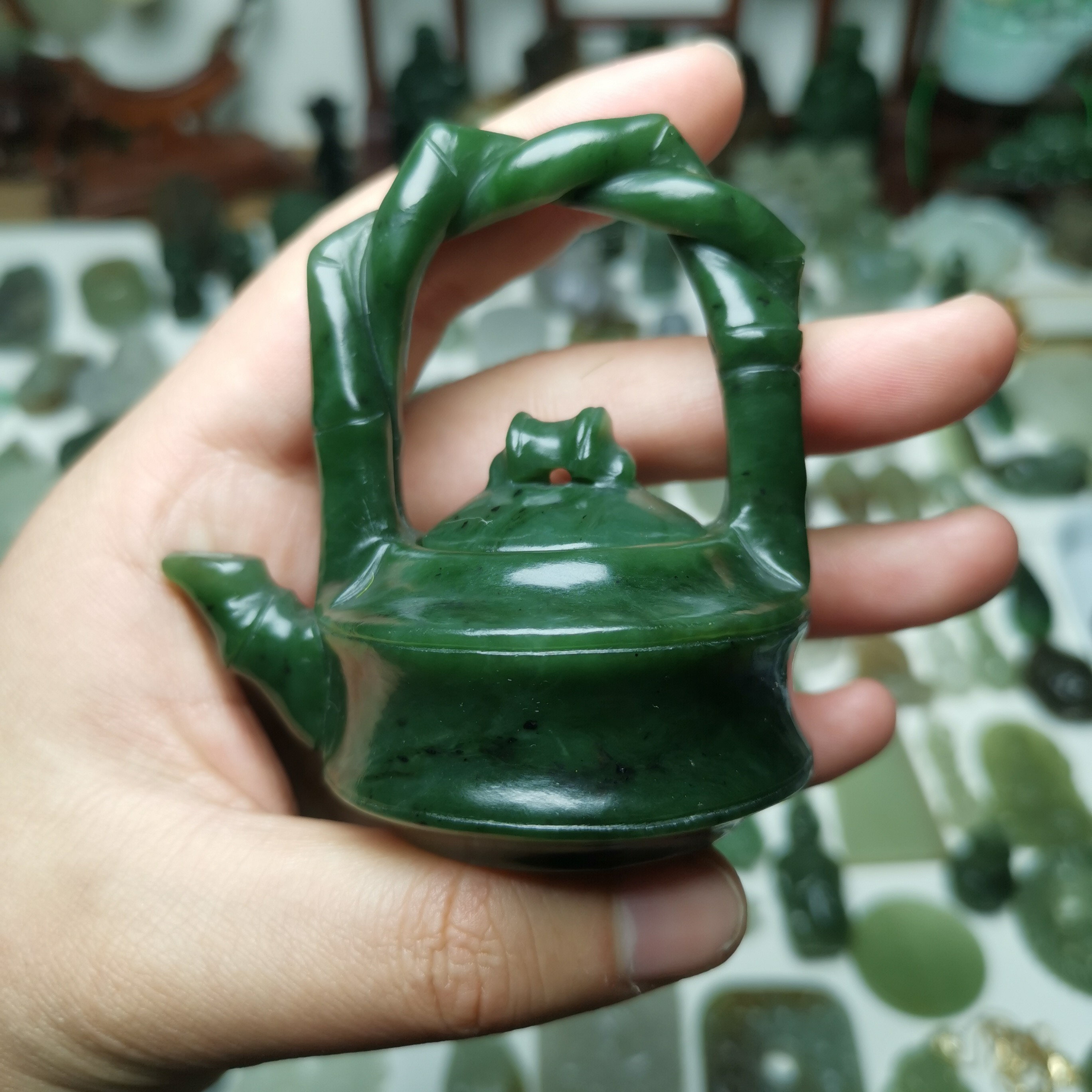 和田玉碧玉提梁壶