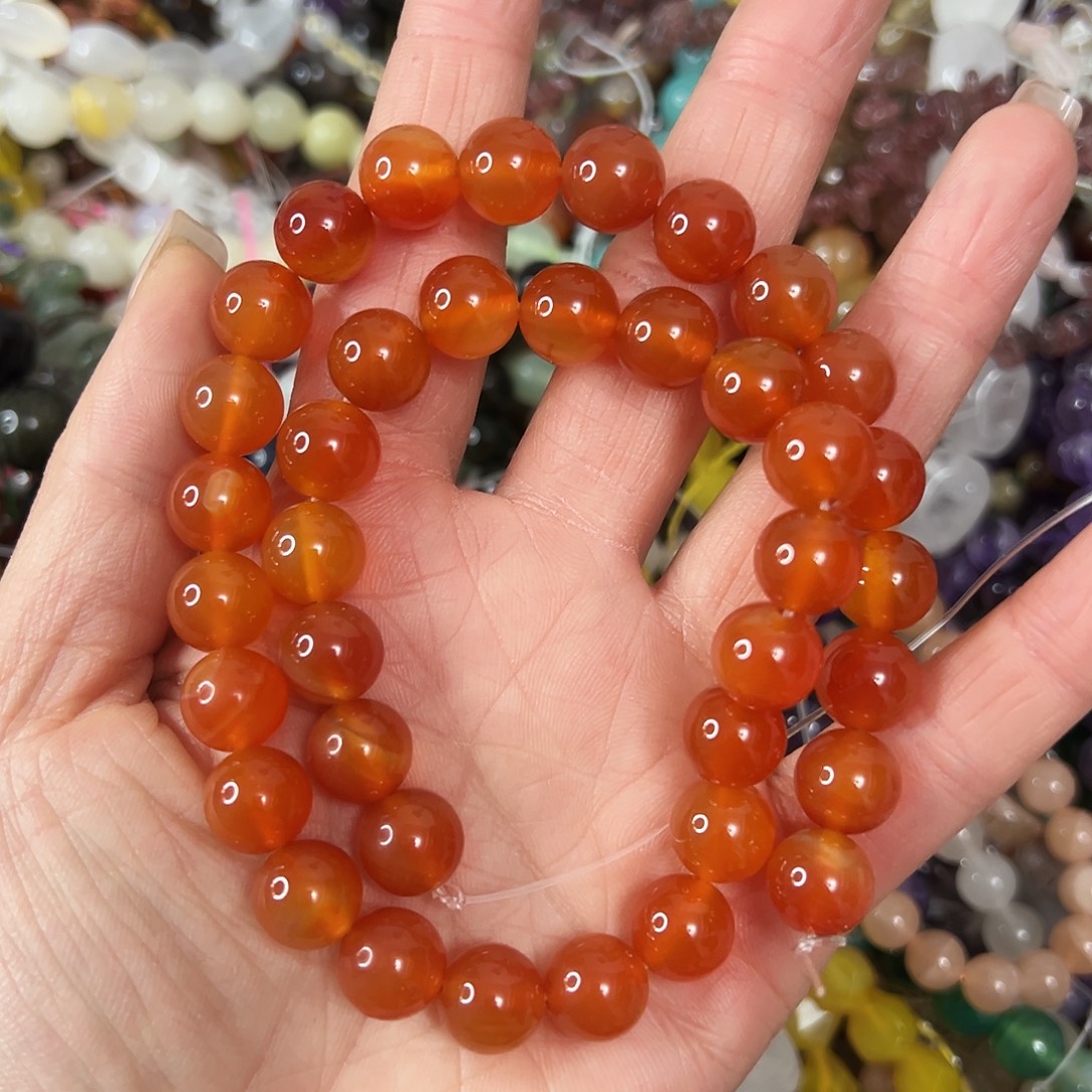 玛瑙/玉髓未镶嵌珠宝半成品，卡10柿子红玛瑙一条