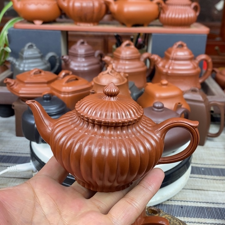 紫砂茶壶筋纹笑樱200-360cc原矿赵庄朱泥