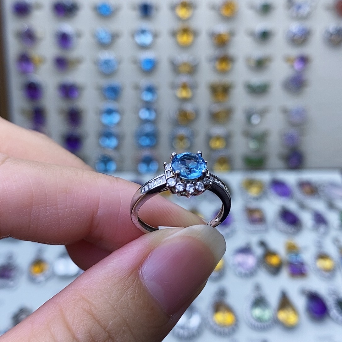 托帕石戒指银S925镶嵌不含证书