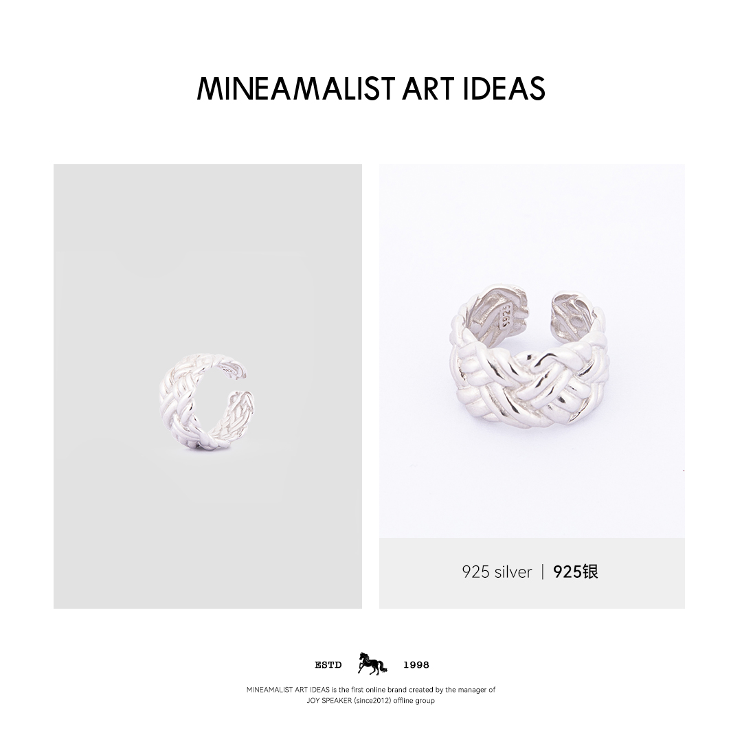 925银戒指 MINEAMALIST ART IDEAS立体编织925银宽戒2979M