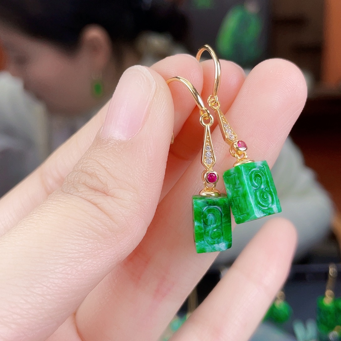 翡翠银S925镶嵌耳饰