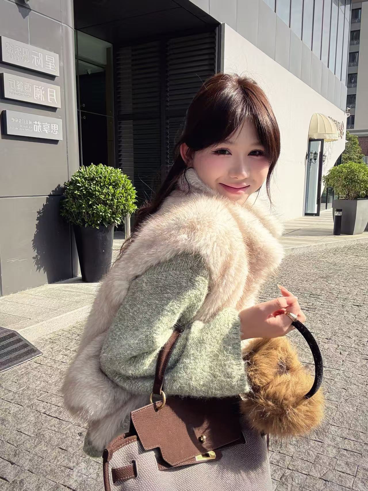 AFRESHM77【玫雾糖诗】】甜美大u领秋冬季宽松慵懒温柔毛衣上衣Y0185