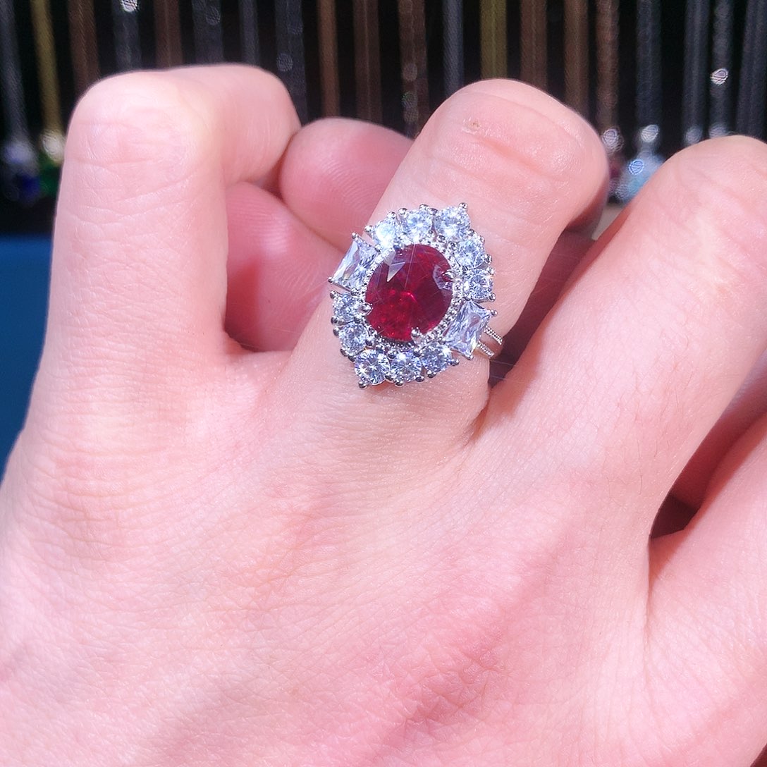 红宝石戒指银S925镶嵌