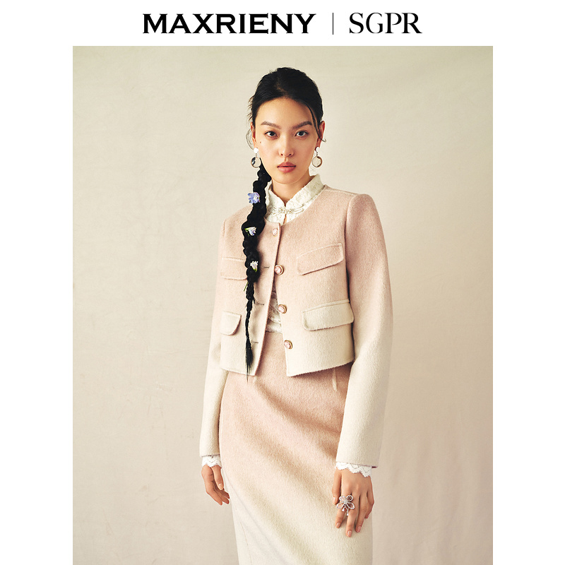 【达人专属】MAXRIENY浪漫落霞外套秋渐变色羊毛上衣女气质