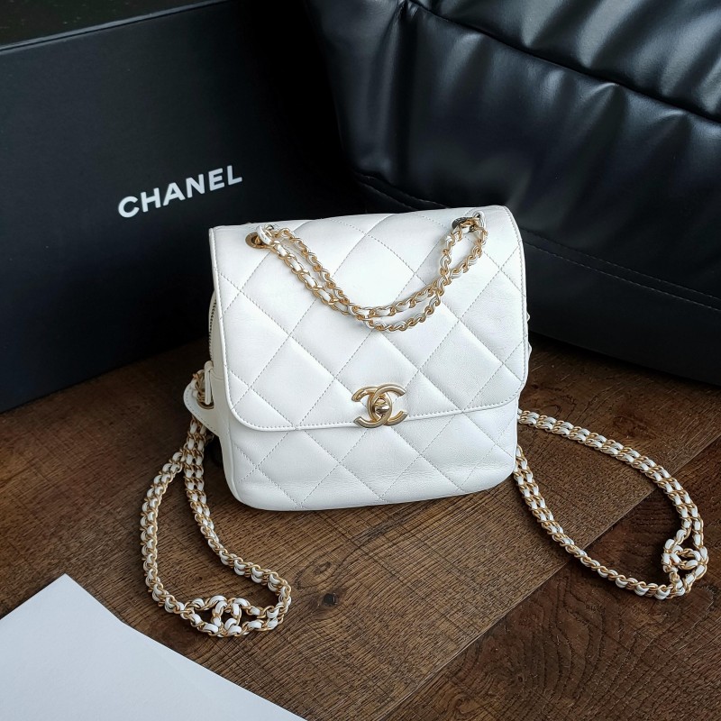 95新 Chanel/香奈儿  【24期免息】23p白金油蜡皮ado双肩包 53161 