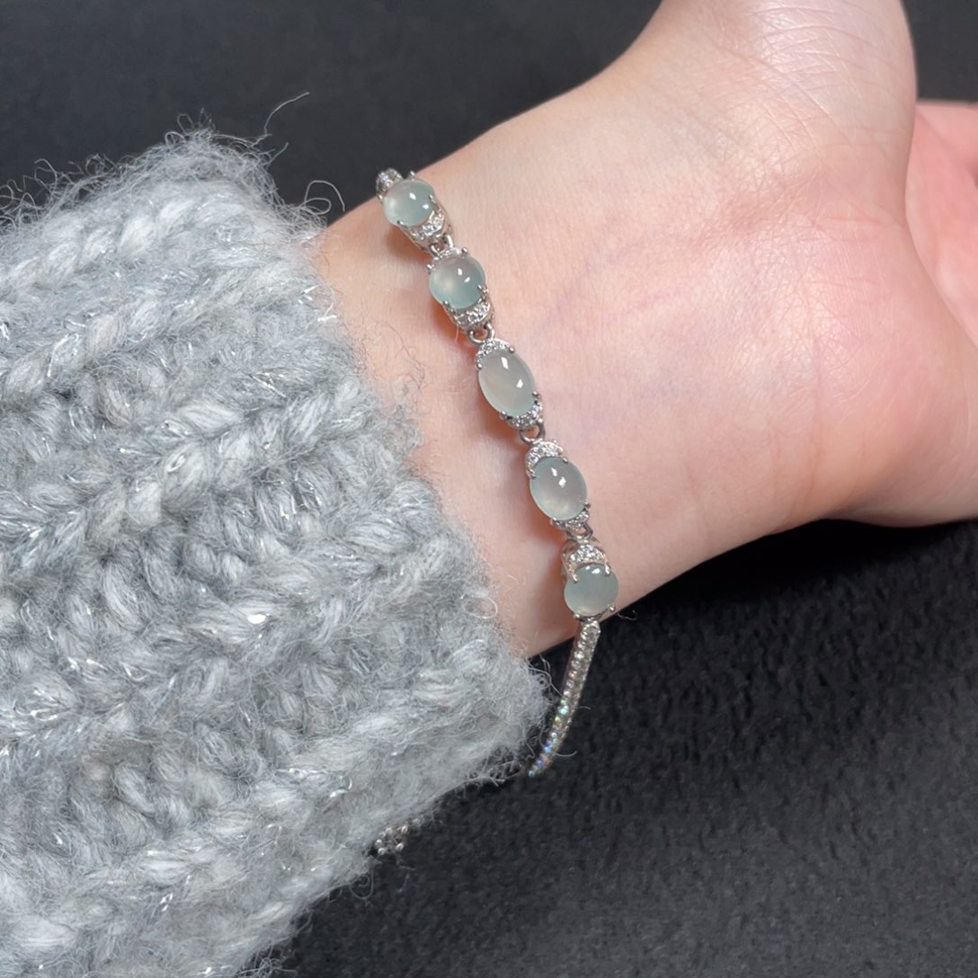 翡翠手链银S925镶嵌5369