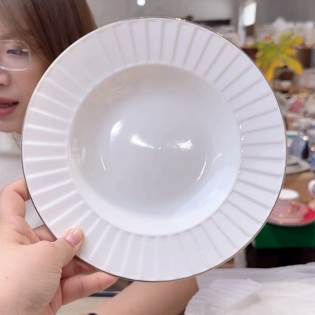 瓷8.5英寸汤盘口径22cm2只外贸骨瓷