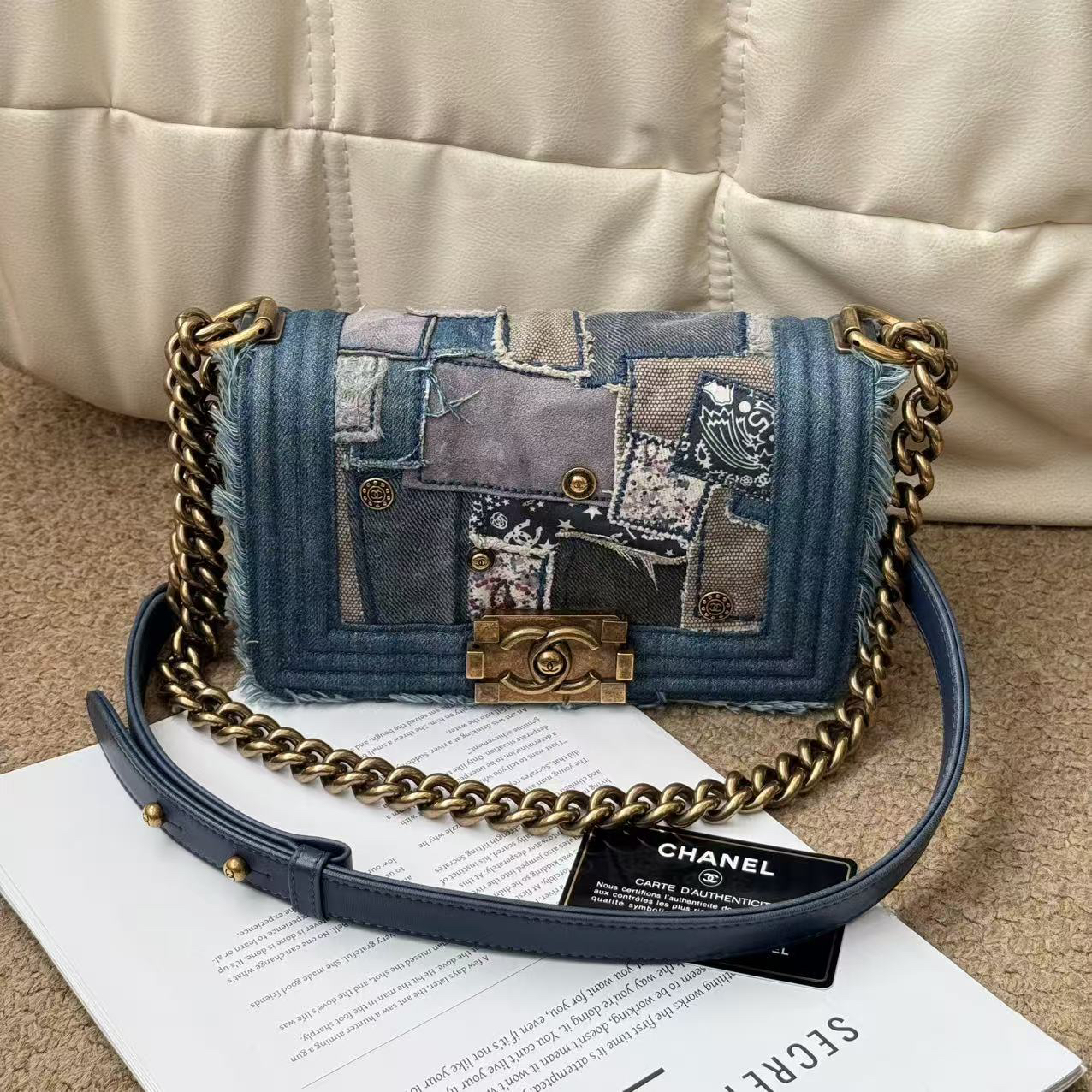 95新 Chanel/香奈儿 Chanel 牛仔拼接 Leboy小号单肩包/646032373