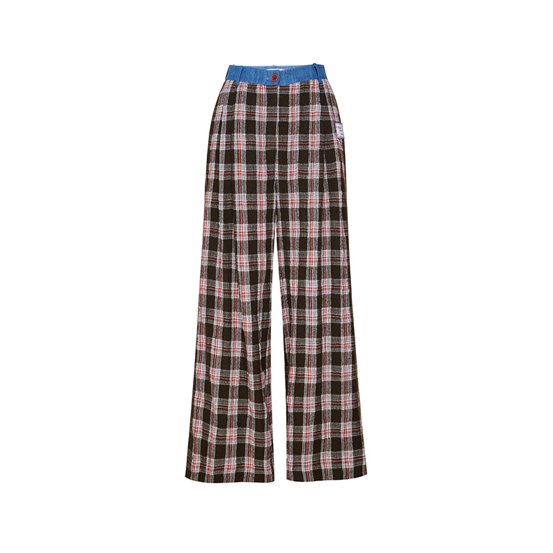 TRACYCHU超细棉混羊毛艺术格子休闲裤显瘦款老钱风松弛感冬季新品