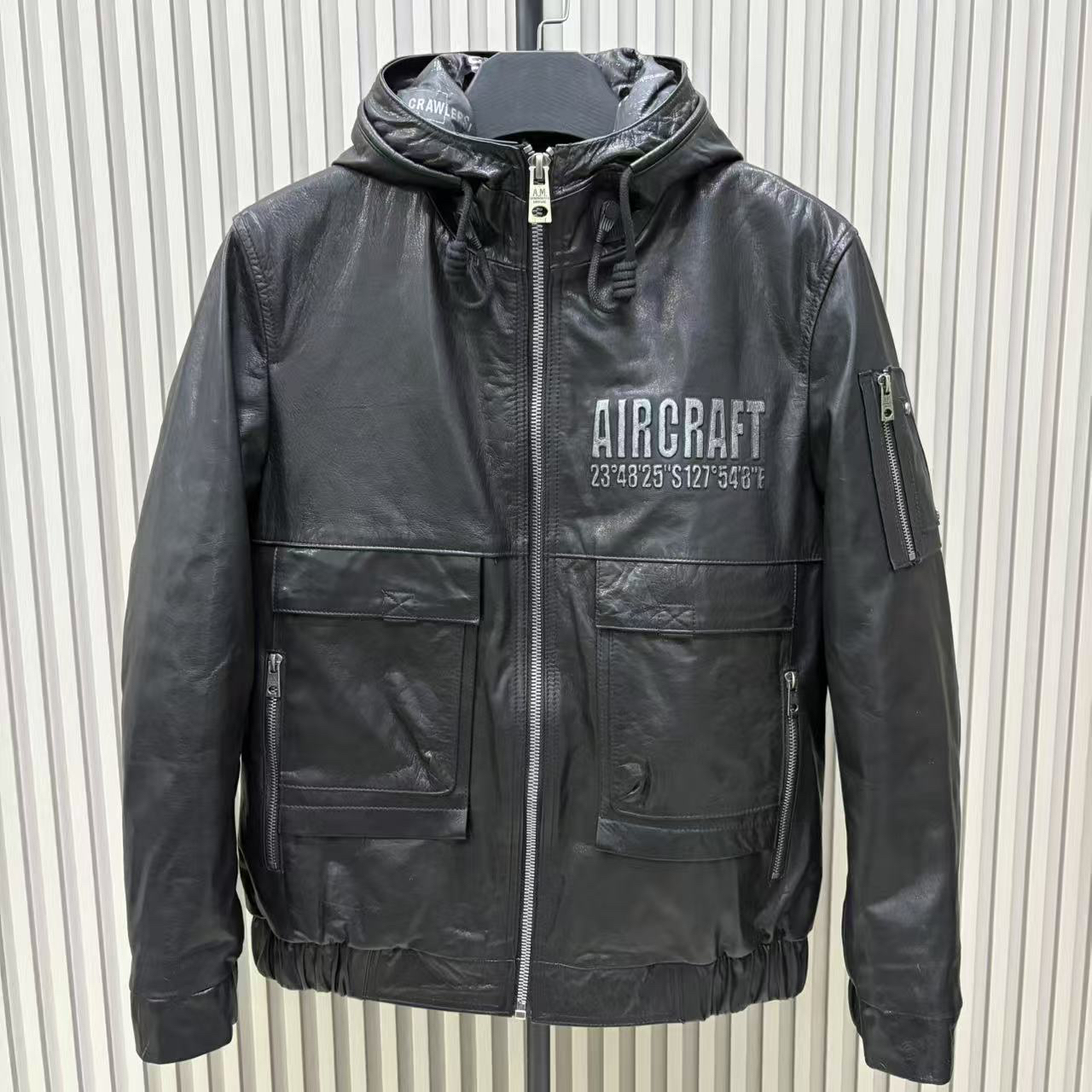 新款连帽牛皮油蜡羽绒内胆可拆卸加厚夹克冬季保暖外套