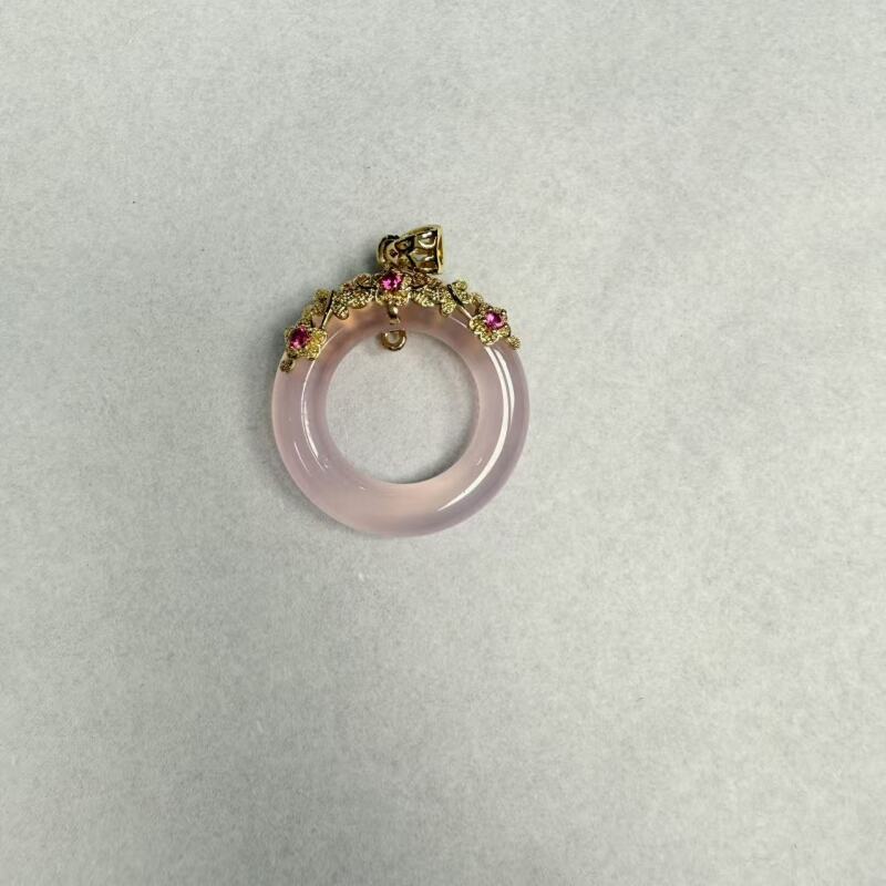 W19-天然  高端  大气   -时尚  粉玉髓  吊坠-赠链