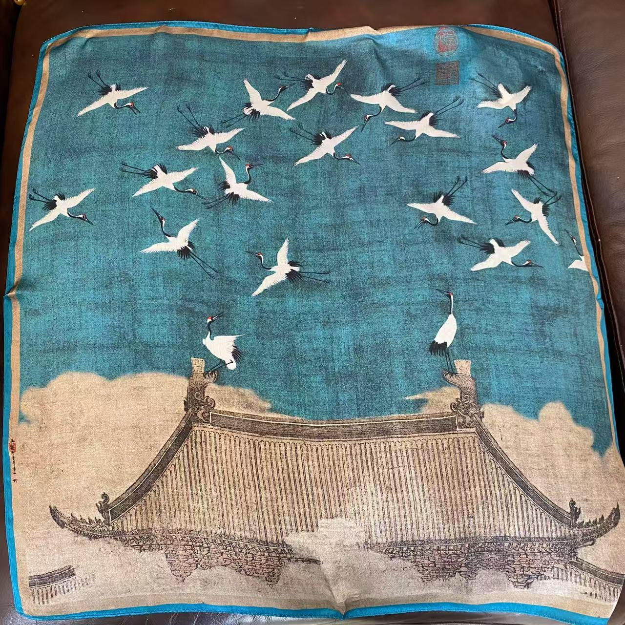 【53cm*53cm】千里江山桑蚕丝专柜高定方巾 44-016175